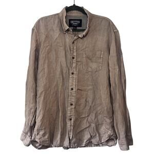 The New Ivy‎ Brand Shirt Mens XL Beige 100% Linen Long Sleeve Button Up Casual